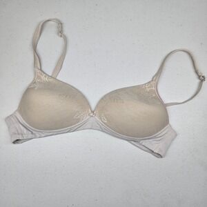 Warners Women Bra 36B Beige Floral T Shirt Underwired Lace Knit Strap